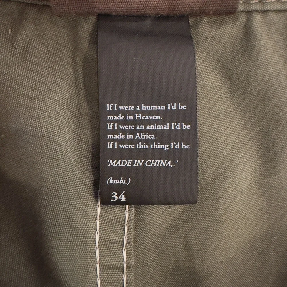 Ksubi Cotton Twill Flat Front Active Shorts-Men's Sz 34-Army Khaki Green-Hiking‎